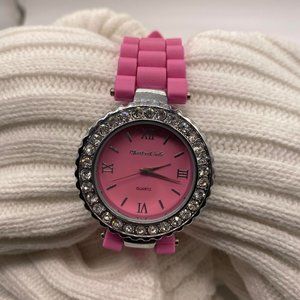 EUC Montres Carlo Pink Silicone Watch with Rhinestones